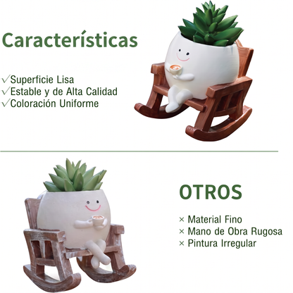 Maceta Carita Sonriente de Resina con Mecedora